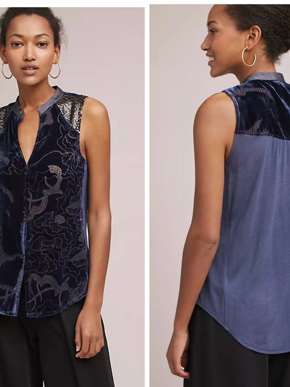 Anthropologie TINY Ileana Navy Velvet & Sequin Sleeveless Camisole